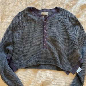 UO Cropped Thermal Henley Sweater